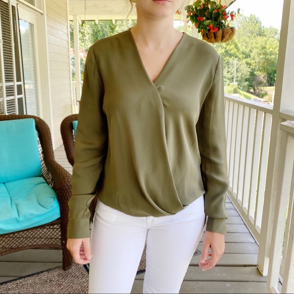 DVF Marci Faux Wrap Silk Olive Blouse NWT - Picture 2 of 16